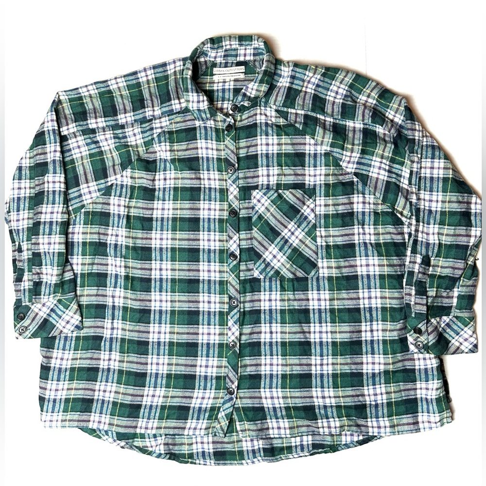 Urban Outfitters Shirt Womens Small Green Plaid Flannel Button Up Oversized Cozy